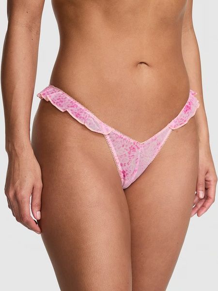 Трусики-стринги кружевные женские с рюшами Victoria's Secret PINK Wink Flutter Thong Panty розовые  han-ayc-oha фото