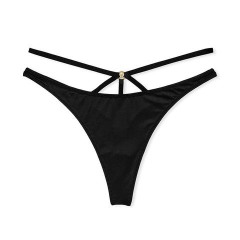 Трусики-стринги женские люксовые Victoria's Secret So Obsessed Strappy Thong Panty черные zwe-64q-w1r фото