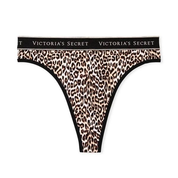 Трусики-стринги с высокой посадкой Victoria's Secret Logo Cotton High-Waist Thong Panty леопардовые hro-8us-iz2 фото