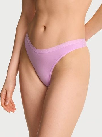 Трусики-стринги женские хлопковые Victoria's Secret Stretch Cotton High-Leg Scoop Thong Panty сиреневые  zp8-oji-k2t фото