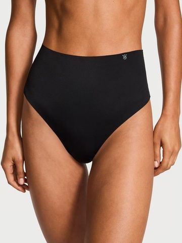 Трусики-стринги женские бесшовные с высокой посадкой Victoria's Secret No-Show Thong Panty черные 7v4-qs3-l0f фото