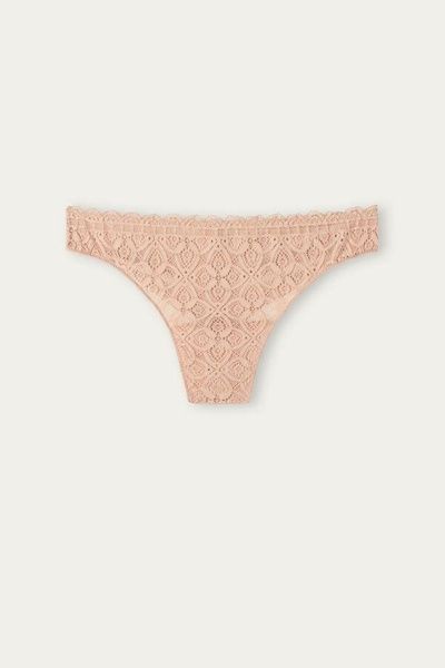 Трусики-бразилиана женские кружевные из микрофибры Intimissimi Lace and Microfiber Brazilian бежевые SBD96M8 фото