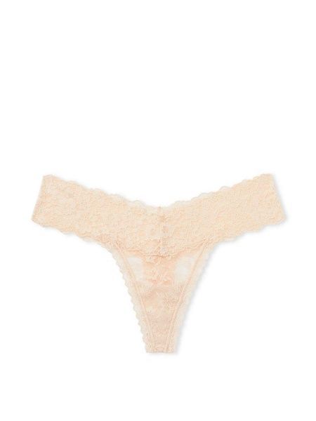 Трусики-стринги женские кружевные Victoria's Secret Lace Thong Panty бежевые 56s-03m-q20 фото