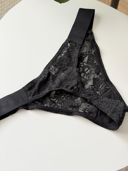 Трусики-стринги женские кружевные PINK Victoria's Secret Logo High-Leg Thong черные  gv4-am4-po1 фото