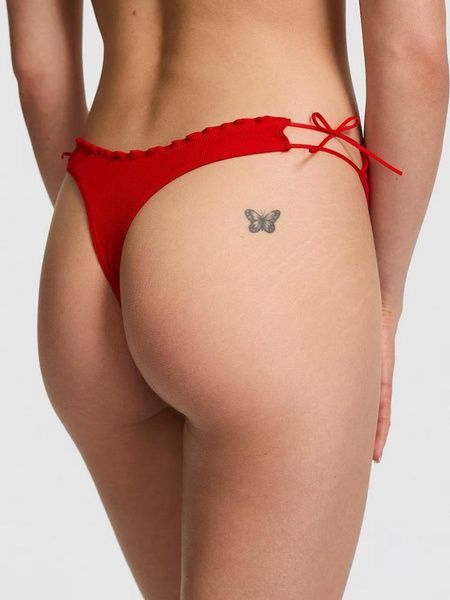 Трусики-стринги женские хлопковые PINK Victorias Secret Cotton Side-Tie Panty красные  dve-3vy-hn0 фото