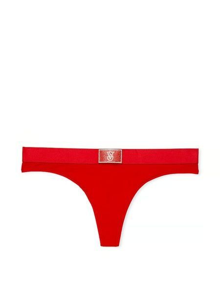 Трусики-стринги женские хлопковые с логотипом Victoria's Secret Logo Cotton Shine Patch Thong Panty красные bpq-x2d-dky фото