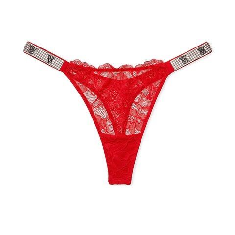 Стринги люксовые кружевные со стразами красные Victoria's Secret Very Sexy Shine Strap Lace Thong Panty c68-gk0-78r фото