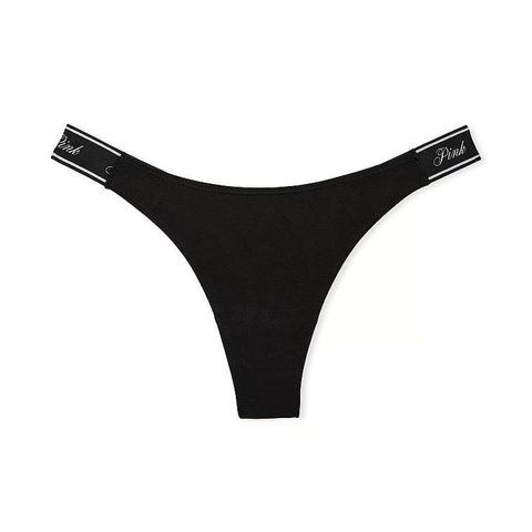 Трусики-стринги женские хлопковые PINK Victoria's Secret Logo Cotton High-Leg Thong черные , Трусики-стринги g5g-3up-f45 фото