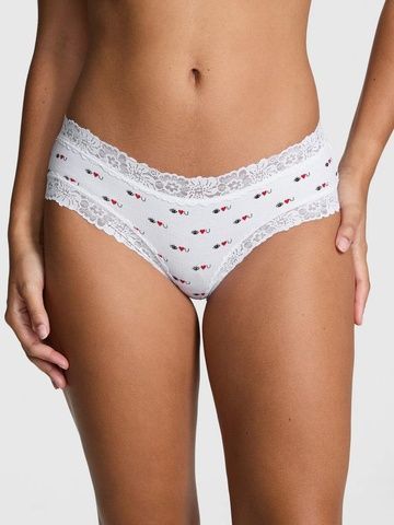 Трусики-чики женские хлопковые с кружевом&nbsp;PINK Victoria's Secret Wink Lace-Trim Cheeky Panty белые 6in-5o6-4od фото