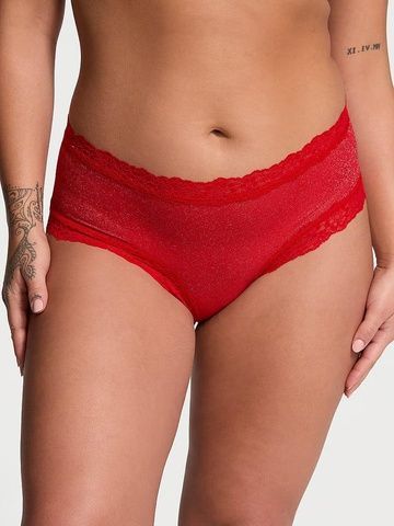 Трусики-чики женские кружевные Victoria's Secret Sequin Posey Mesh Cheeky Panty красные cf0-1o2-g4n фото