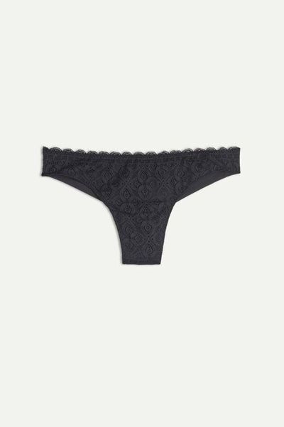 Трусики-бразиліана жіночі мереживні з мікрофібри Intimissimi Lace and Microfiber Brazilian чорні SBD96M4 фото