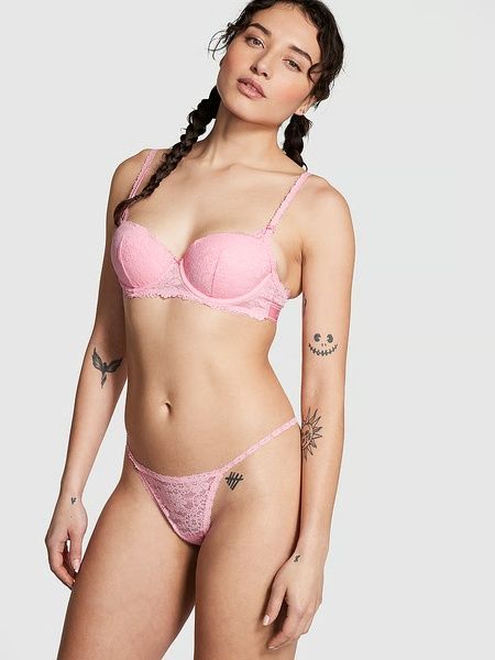 Трусики-стринги кружевные женские PINK Victoria's Secret Wink V-String Panty розовые bp0-80l-rol фото