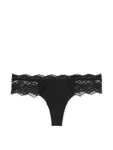 Трусики-стринги женские люксовые с кружевом Victoria's Secret Lace-Trim Thong Panty черные yis-ct5-9dw фото