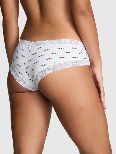 Трусики-чики женские хлопковые с кружевом&nbsp;PINK Victoria's Secret Wink Lace-Trim Cheeky Panty белые 6in-5o6-4od фото