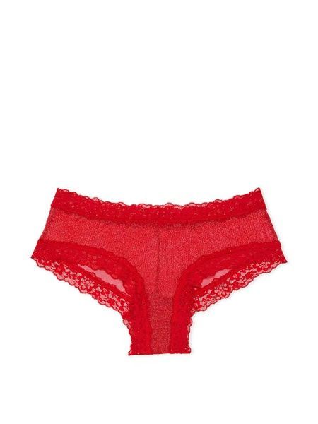 Трусики-чіки жіночі мереживні Victoria's Secret Sequin Posey Mesh Cheeky Panty червоні cf0-1o2-g4n фото