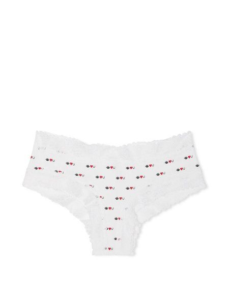 Трусики-чики женские хлопковые с кружевом&nbsp;PINK Victoria's Secret Wink Lace-Trim Cheeky Panty белые 6in-5o6-4od фото