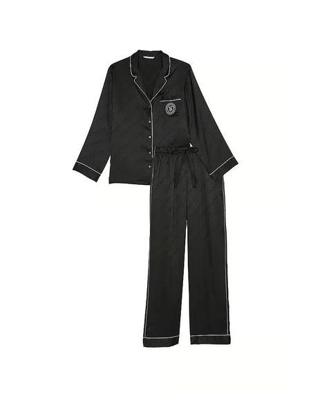 Пижама черная (штаны+рубашка) Victoria's Secret Glazed Satin Long Pajama Set Regular 26930177 фото