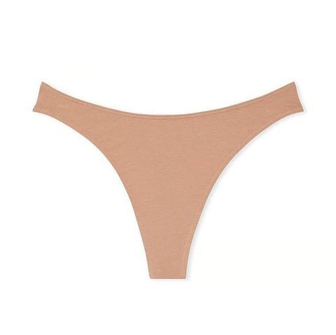 Трусики-стринги женские хлопковые Victoria's Secret Stretch Cotton High-Leg Scoop Thong Panty бежевые cgd-ze8-qni фото