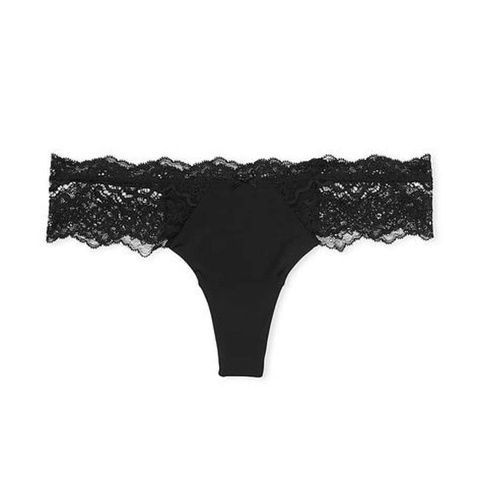 Трусики-стринги женские люксовые с кружевом Victoria's Secret Lace-Trim Thong Panty черные yis-ct5-9dw фото