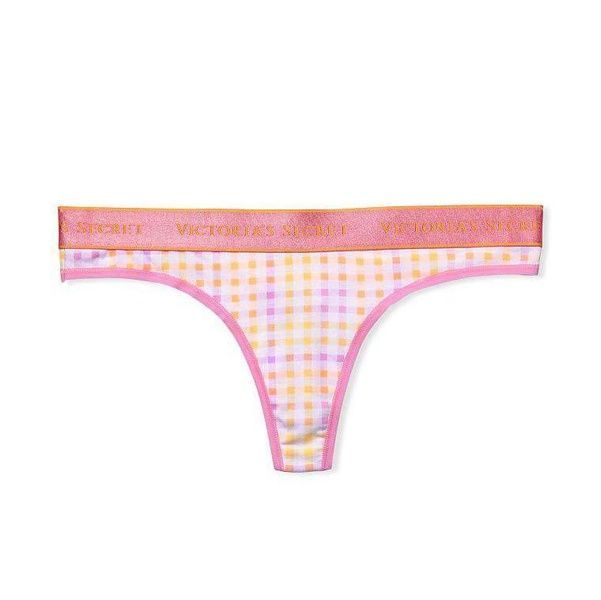 Трусики-стринги женские хлопковые Victoria's Secret Logo Cotton Thong Panty розовые y23-16s-08v фото