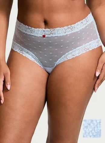 Трусики-чики женские кружевные Victoria's Secret Lace Heart Blooms Cheeky Panty голубые 3p5-b5l-e5c фото