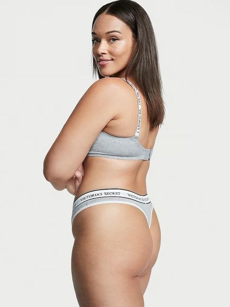Трусики-стринги женские хлопковые Victoria's Secret Logo Cotton Thong Panty серые kzr-6h5-2bk фото