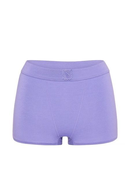 Трусики-шорты женские хлопковые Victoria's Secret Logo Cotton Lace Patch High-Waist Boyshort Panty фиолетовые  ybt-5b2-07o фото
