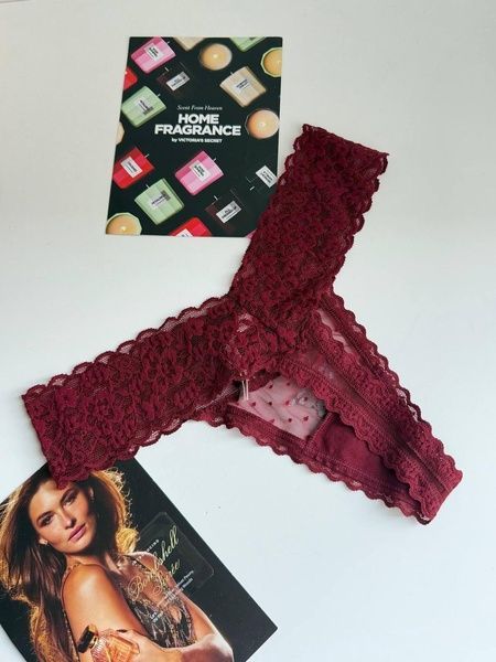 Трусики-стринги женские Victoria's Secret Lace Thong Panty бордовые  4yq-y8x-6co фото