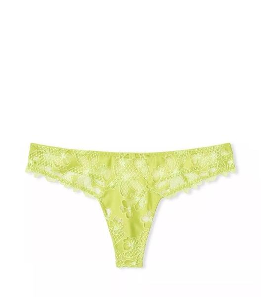 Трусики-стринги женские люксовые кружевные Victoria's Secret Satin Ziggy Glam Floral Embroidery желтые caw-r6o-6ak фото