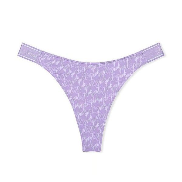 Трусики-стринги женские эластичные PINK Victoria's Secret Logo Cotton High-Leg Thong сиреневые dha-uhm-t27 фото