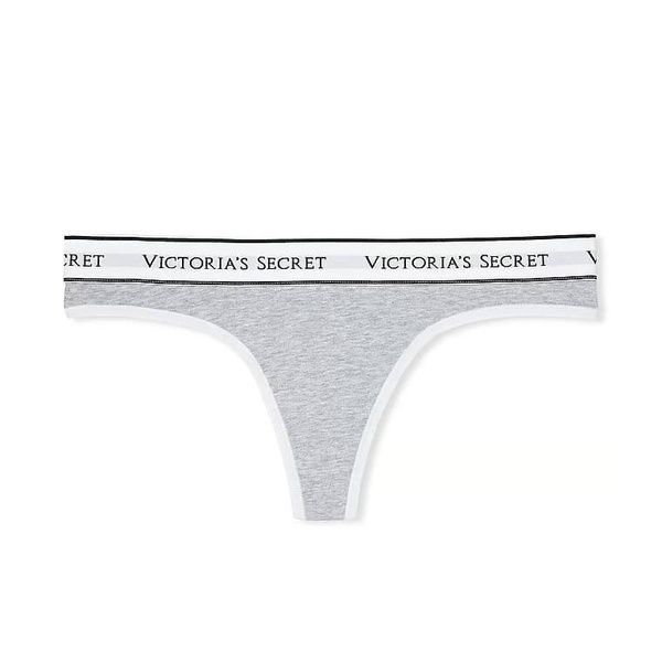 Трусики-стринги женские хлопковые Victoria's Secret Logo Cotton Thong Panty серые kzr-6h5-2bk фото