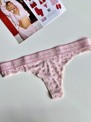 Трусики-стринги женские хлопковые с логотипом Victoria's Secret Logo Cotton Thong Panty розовые 0e1-141-lxr фото
