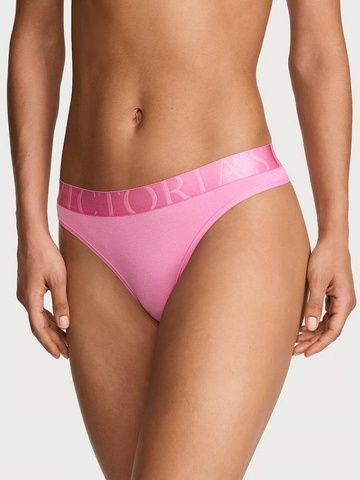 Трусики-стринги женские хлопковые с&nbsp;логотипом Victoria's Secret Exploded Logo Cotton Thong розовые  9m4-pbp-r1a фото