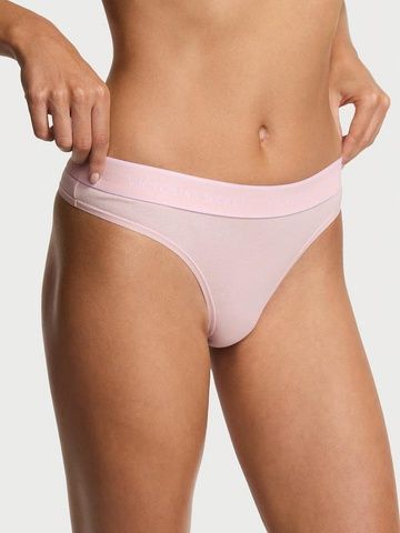 Трусики-стринги женские хлопковые Victoria's Secret Logo Cotton Thong Panty розовые  1nt-m4e-l7s фото