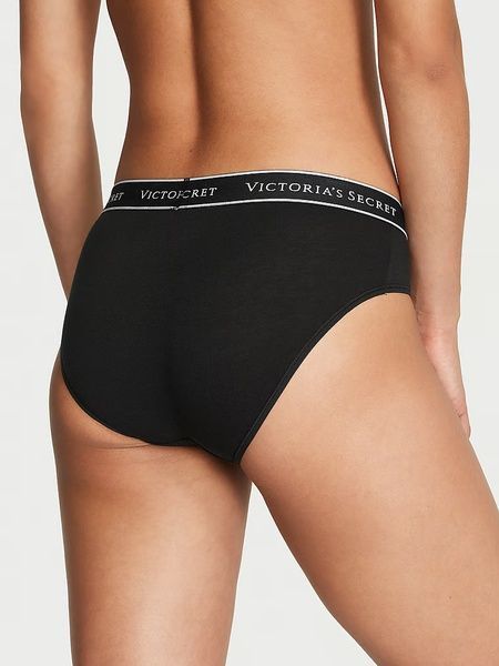 Трусики-хипстер женские Victoria's Secret Logo Cotton Lace-Waist Hiphugger Panty черные a09-pnj-sod фото