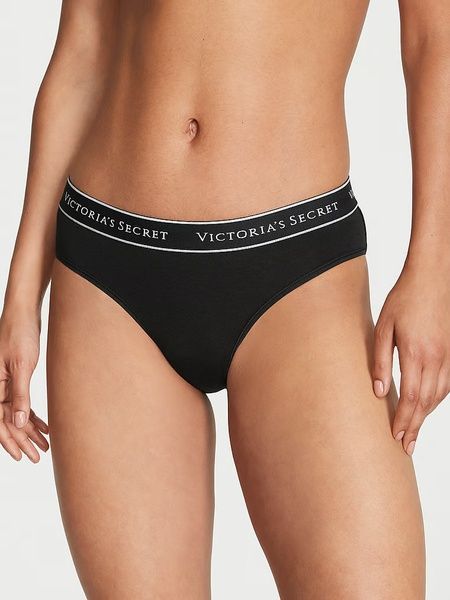 Трусики-хипстер женские Victoria's Secret Logo Cotton Lace-Waist Hiphugger Panty черные a09-pnj-sod фото
