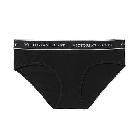 Трусики-хипстер женские Victoria's Secret Logo Cotton Lace-Waist Hiphugger Panty черные a09-pnj-sod фото