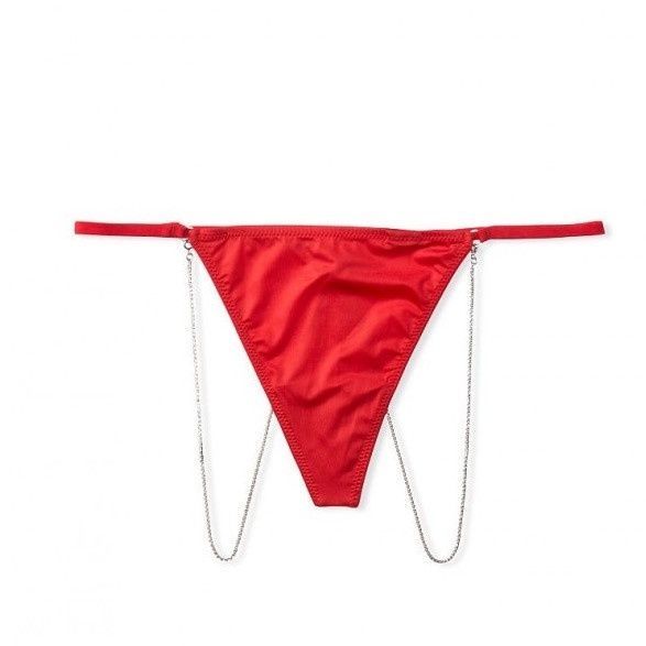 Стринги люксовые с цепочками красные Victoria's Secret Very Sexy Micro & Crystal Chain V-string Thong Panty e4x-07h-gd0 фото
