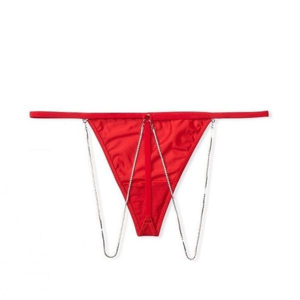 Стринги люксовые с цепочками красные Victoria's Secret Very Sexy Micro & Crystal Chain V-string Thong Panty e4x-07h-gd0 фото