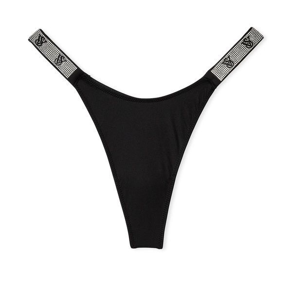 Стрінги люксові зі стразами чорні Victoria's Secret Smooth Shine Strap Thong Panty ncv-ewm-j4u фото
