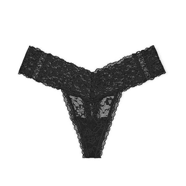 Трусики-стринги женские кружевные Victoria's Secret Lace Thong Panty черные 6zz-0ol-mx0 фото
