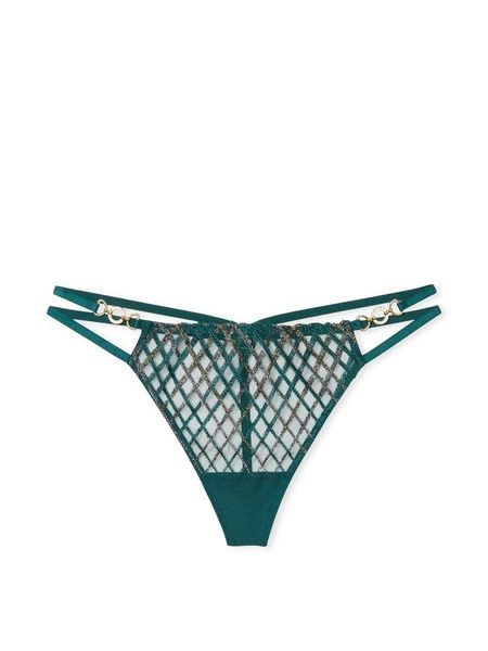 Трусики-стрінги жіночі люксові мереживні Victoria's Secret Shimmer Embroidery Strappy зелені dei-xdi-vfe фото
