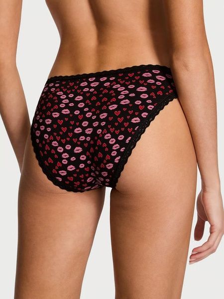 Трусики-бикини женские хлопковые Victoria's Secret Lace-Waist Bikini Panty черные b6o-vny-8lh фото