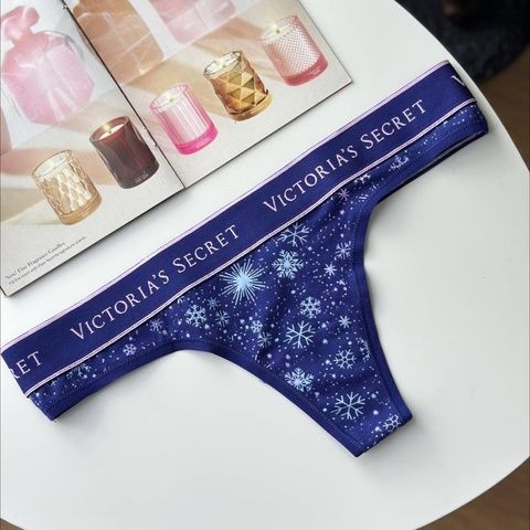 Трусики-стринги женские хлопковые Victoria's Secret Logo Cotton Thong Panty синие 35b-3eh-mjk фото