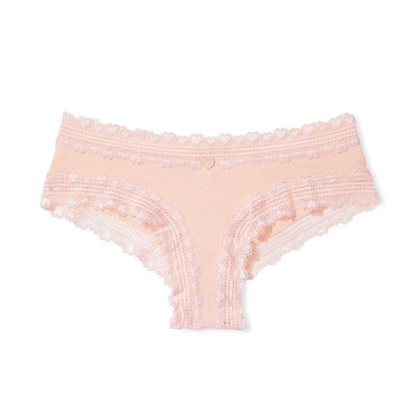 Трусики-чіки жіночі бавовняні з мереживом Victoria's Secret Lace-Waist Cotton Cheeky Panty персикові snv-klw-0b4 фото
