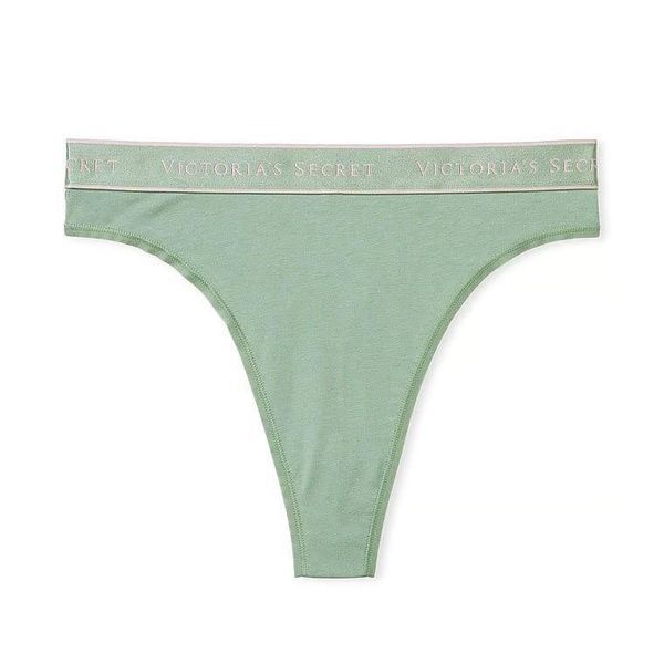 Трусики-стринги с высокой посадкой Victoria's Secret Logo Cotton High-Waist Thong Panty зеленые mxb-1kw-gcq фото