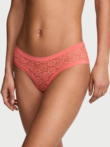 Трусики-чики женские бесшовные с кружевом Victoria's Secret No-Show Lace Cheeky Panty персиковые 9l8-dt7-8r1 фото