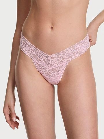 Трусики-стринги женские кружевные Victoria's Secret Lace Thong Panty розовые 3dq-ulh-dto фото