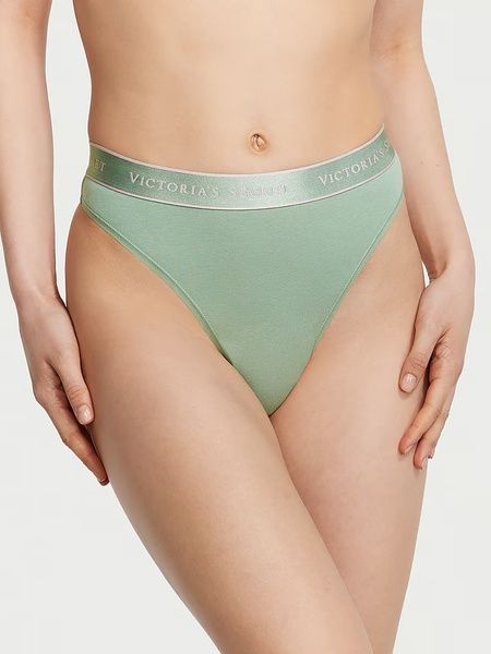 Трусики-стринги с высокой посадкой Victoria's Secret Logo Cotton High-Waist Thong Panty зеленые S mxb-1kw-gcq фото