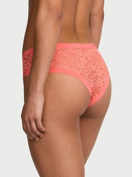 Трусики-чики женские бесшовные с кружевом Victoria's Secret No-Show Lace Cheeky Panty персиковые 9l8-dt7-8r1 фото